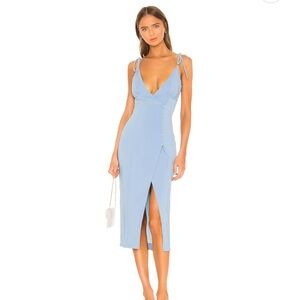 Camila Coelho Blue Backless Bodycon Midi Dress